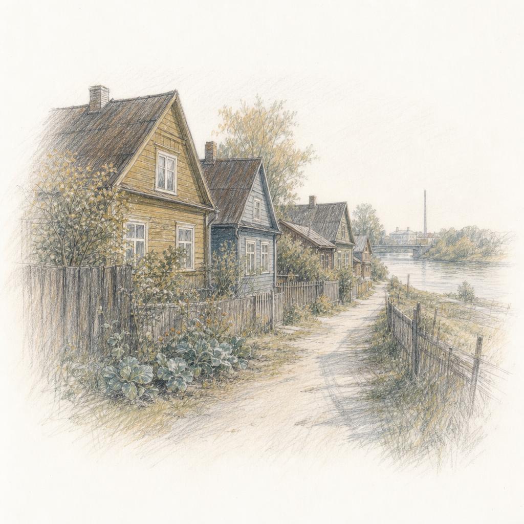 Wooden houses in Tartu's Supilinn district, on the low ground beside the Emajõgi river.