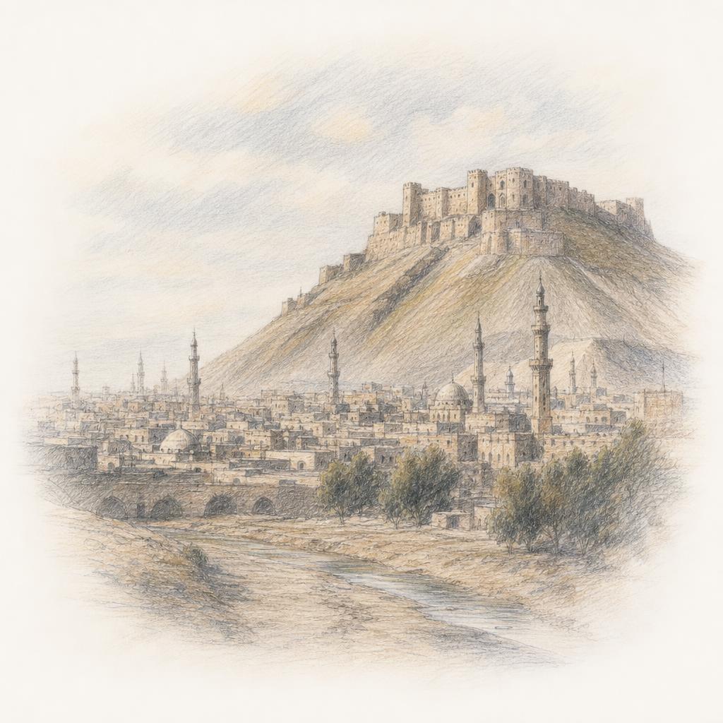 The Citadel of Saint-Gilles on the hill above the rooftops and minarets of Tripoli's old Mamluk city